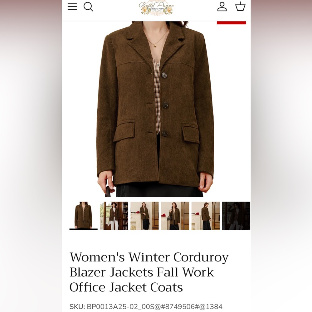 NWT Women’s Winter Brown Corduroy Blazer Jacket - Picture 6 of 6